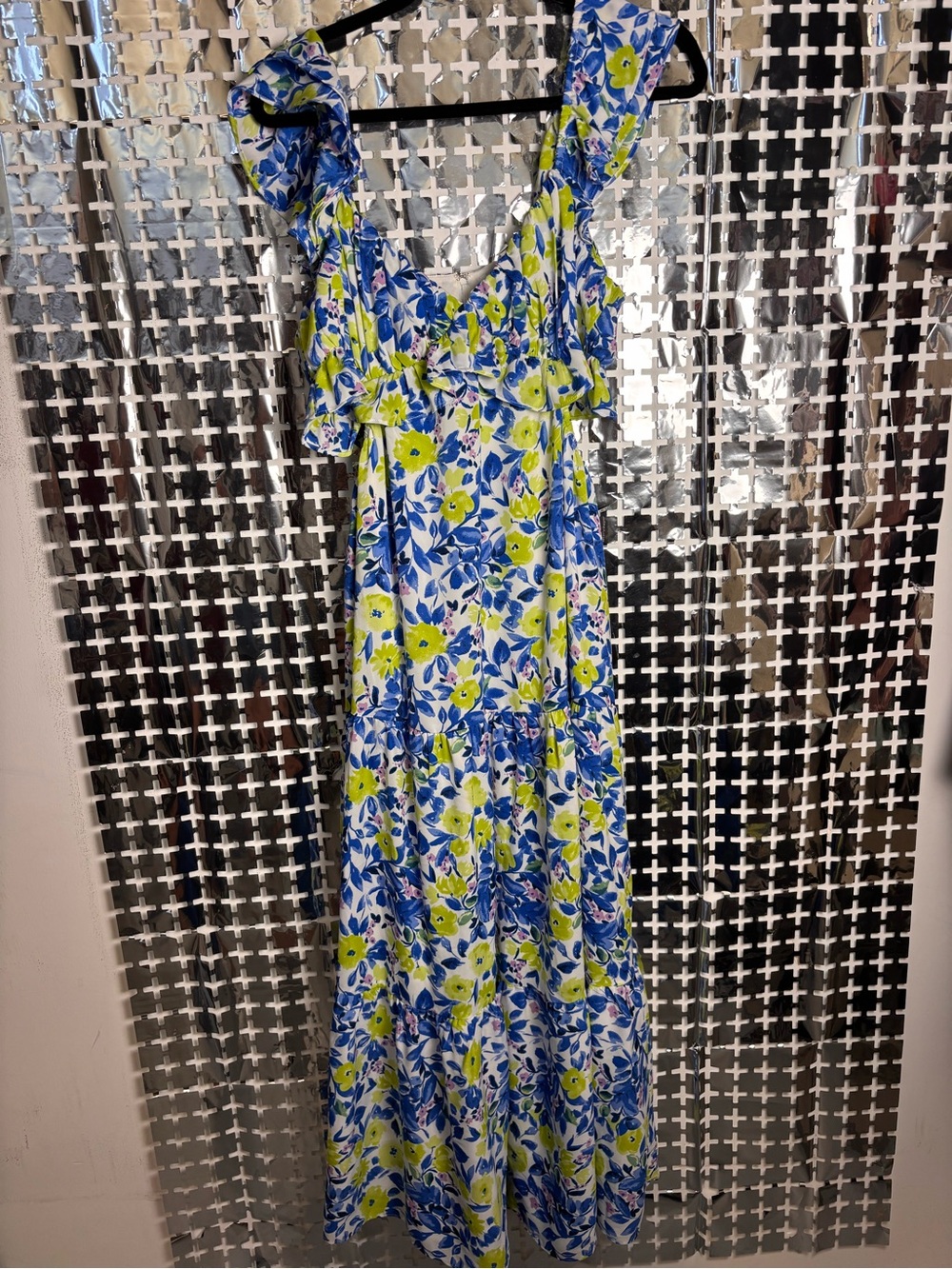 Endless Rose Blue & Lime Floral Ruffle Maxi Dress